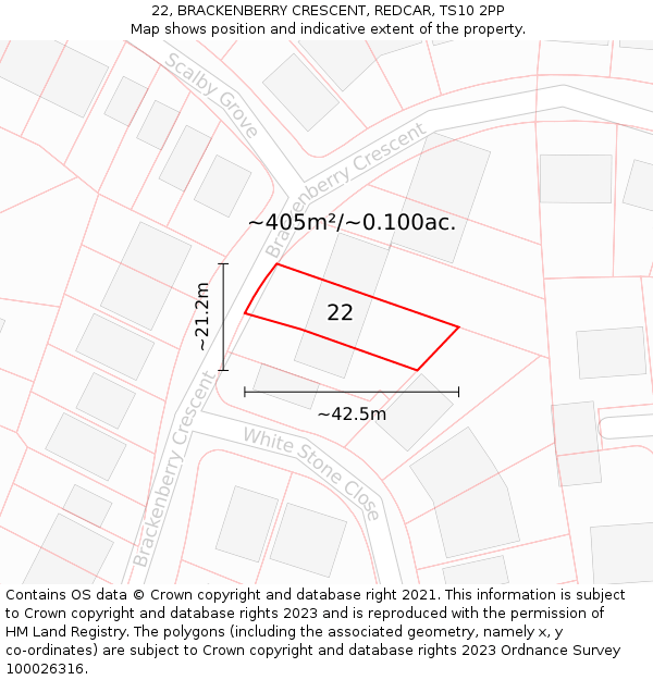 22, BRACKENBERRY CRESCENT, REDCAR, TS10 2PP: Plot and title map