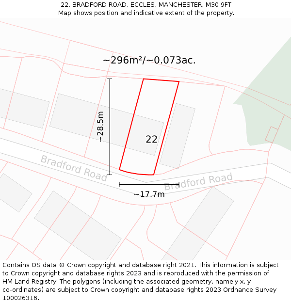 22, BRADFORD ROAD, ECCLES, MANCHESTER, M30 9FT: Plot and title map
