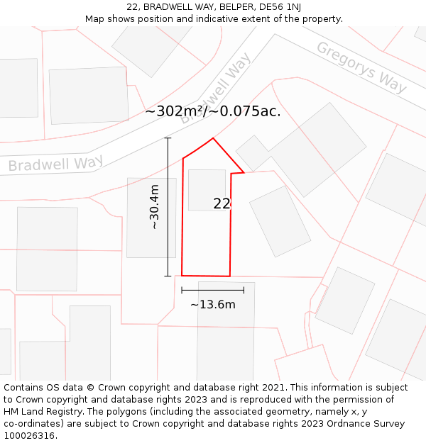 22, BRADWELL WAY, BELPER, DE56 1NJ: Plot and title map