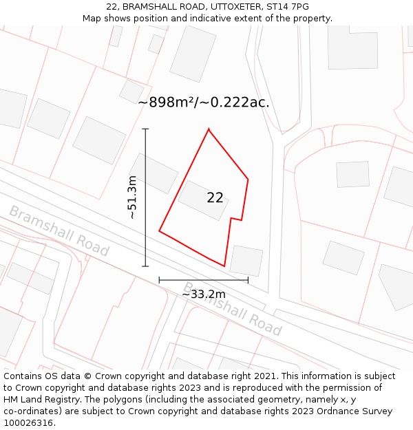 22, BRAMSHALL ROAD, UTTOXETER, ST14 7PG: Plot and title map