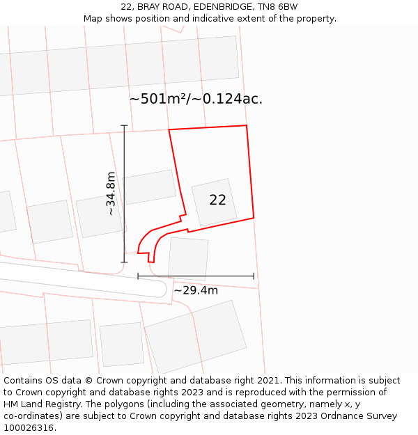 22, BRAY ROAD, EDENBRIDGE, TN8 6BW: Plot and title map