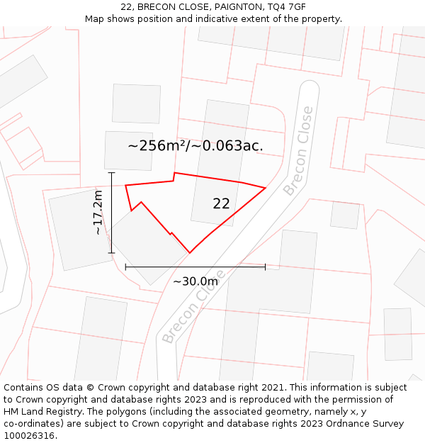 22, BRECON CLOSE, PAIGNTON, TQ4 7GF: Plot and title map