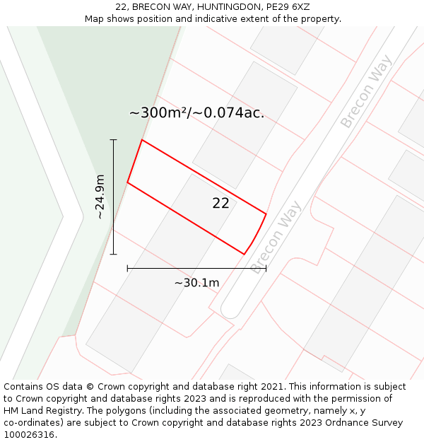 22, BRECON WAY, HUNTINGDON, PE29 6XZ: Plot and title map