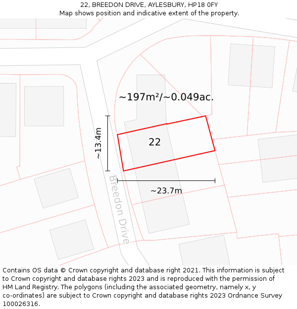 22, BREEDON DRIVE, AYLESBURY, HP18 0FY: Plot and title map