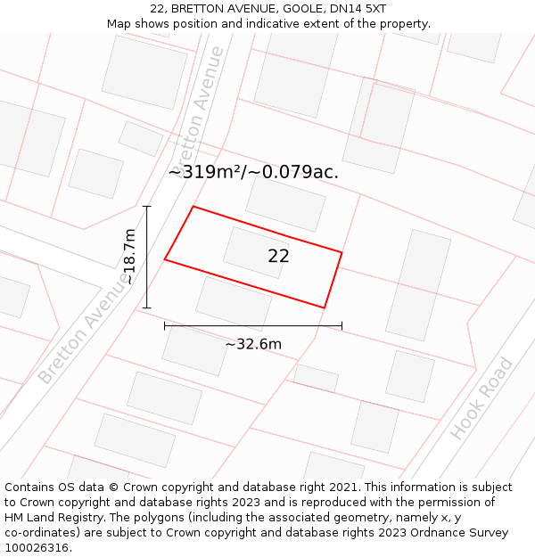 22, BRETTON AVENUE, GOOLE, DN14 5XT: Plot and title map