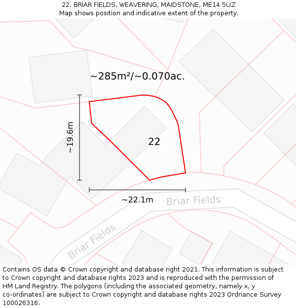 22, BRIAR FIELDS, WEAVERING, MAIDSTONE, ME14 5UZ: Plot and title map
