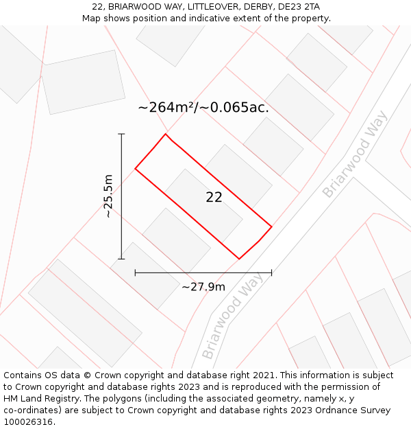 22, BRIARWOOD WAY, LITTLEOVER, DERBY, DE23 2TA: Plot and title map