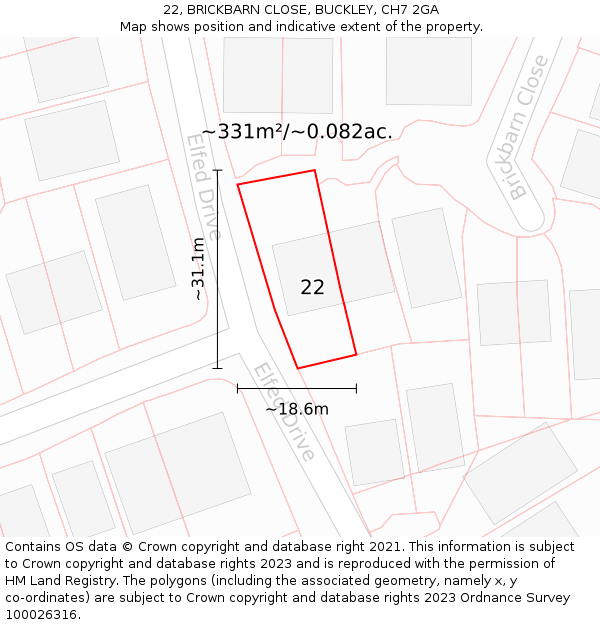 22, BRICKBARN CLOSE, BUCKLEY, CH7 2GA: Plot and title map