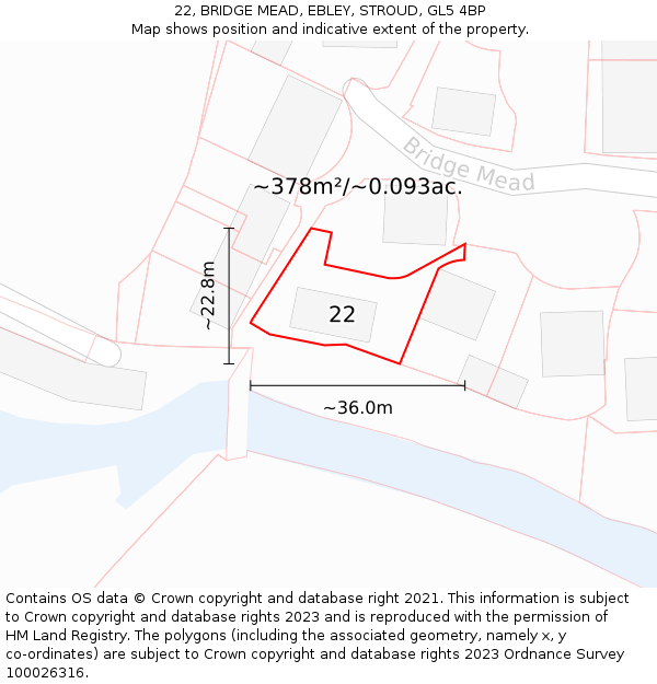 22, BRIDGE MEAD, EBLEY, STROUD, GL5 4BP: Plot and title map
