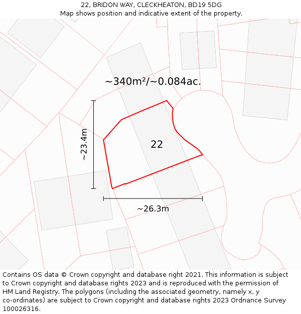 22, BRIDON WAY, CLECKHEATON, BD19 5DG: Plot and title map