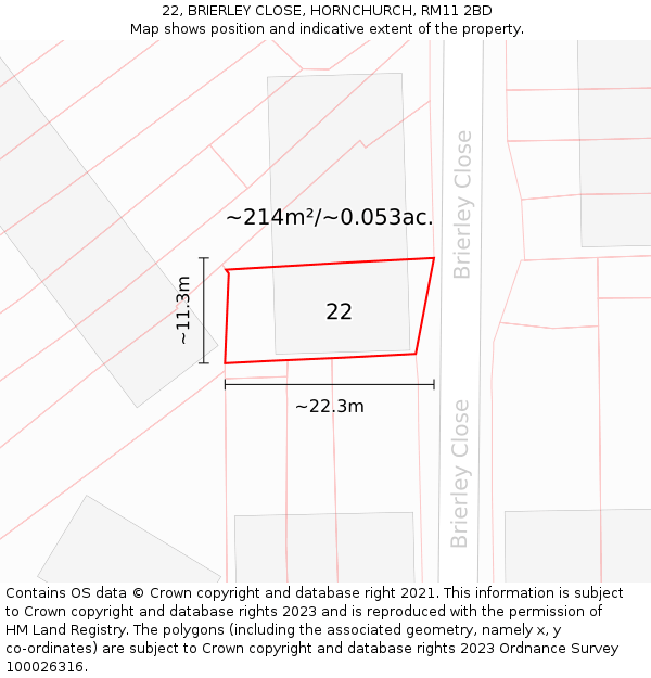 22, BRIERLEY CLOSE, HORNCHURCH, RM11 2BD: Plot and title map