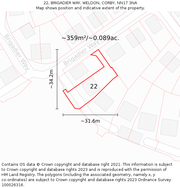 22, BRIGADIER WAY, WELDON, CORBY, NN17 3NA: Plot and title map