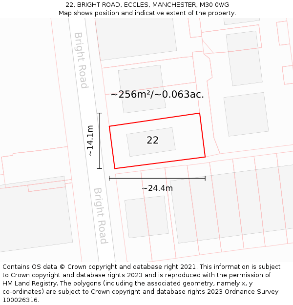 22, BRIGHT ROAD, ECCLES, MANCHESTER, M30 0WG: Plot and title map