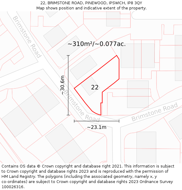 22, BRIMSTONE ROAD, PINEWOOD, IPSWICH, IP8 3QY: Plot and title map