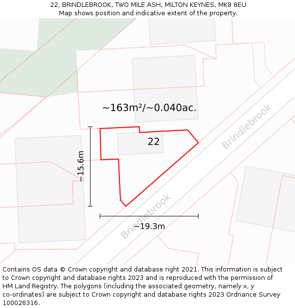 22, BRINDLEBROOK, TWO MILE ASH, MILTON KEYNES, MK8 8EU: Plot and title map