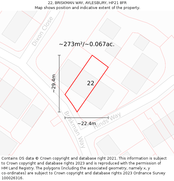 22, BRISKMAN WAY, AYLESBURY, HP21 8FR: Plot and title map