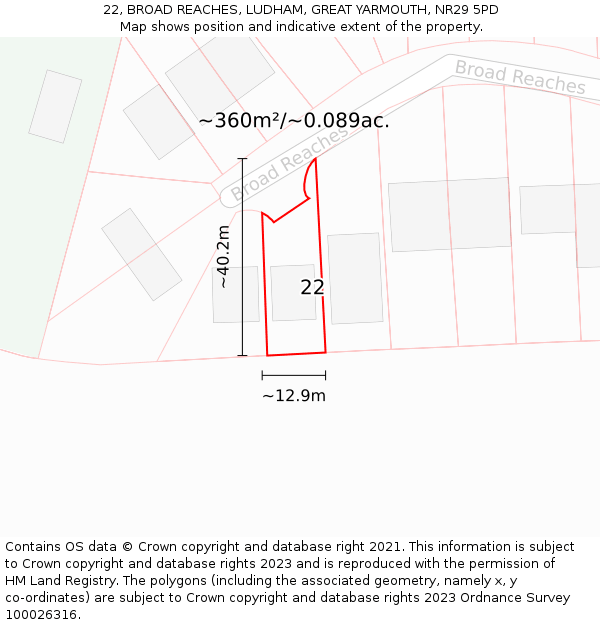 22, BROAD REACHES, LUDHAM, GREAT YARMOUTH, NR29 5PD: Plot and title map