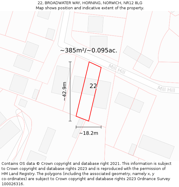 22, BROADWATER WAY, HORNING, NORWICH, NR12 8LG: Plot and title map