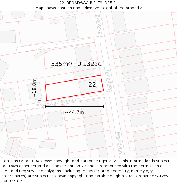22, BROADWAY, RIPLEY, DE5 3LJ: Plot and title map
