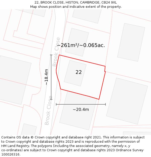 22, BROOK CLOSE, HISTON, CAMBRIDGE, CB24 9XL: Plot and title map