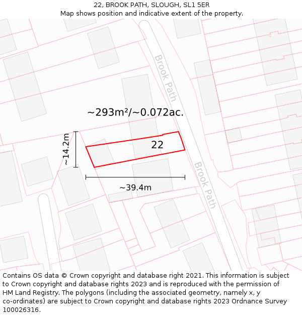 22, BROOK PATH, SLOUGH, SL1 5ER: Plot and title map