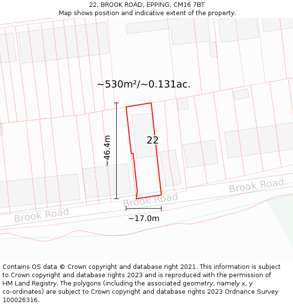 22, BROOK ROAD, EPPING, CM16 7BT: Plot and title map