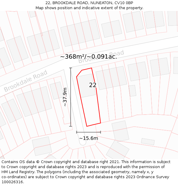22, BROOKDALE ROAD, NUNEATON, CV10 0BP: Plot and title map