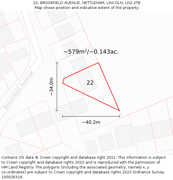 22, BROOKFIELD AVENUE, NETTLEHAM, LINCOLN, LN2 2TB: Plot and title map