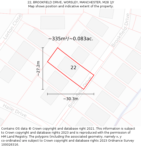 22, BROOKFIELD DRIVE, WORSLEY, MANCHESTER, M28 1JY: Plot and title map