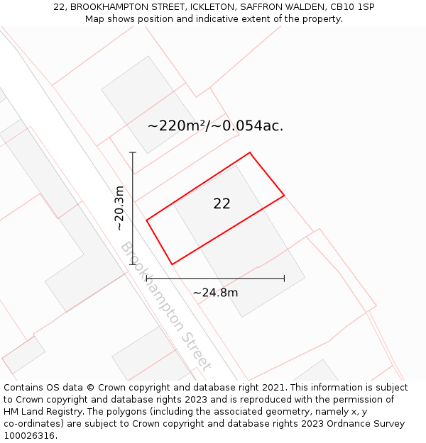 22, BROOKHAMPTON STREET, ICKLETON, SAFFRON WALDEN, CB10 1SP: Plot and title map