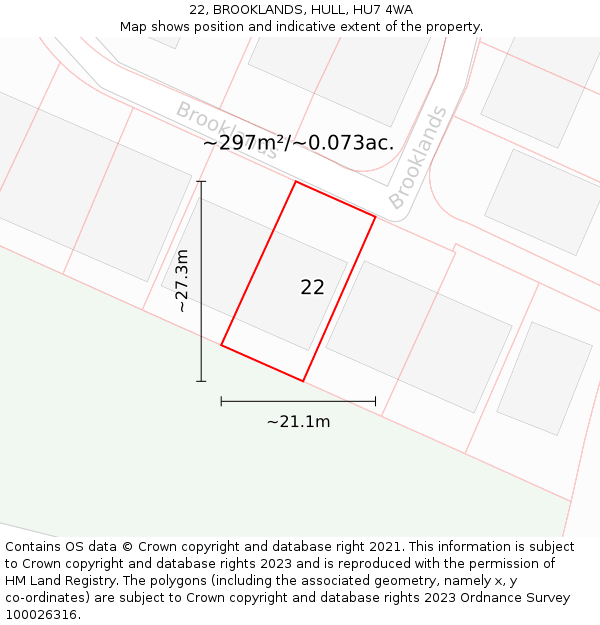22, BROOKLANDS, HULL, HU7 4WA: Plot and title map