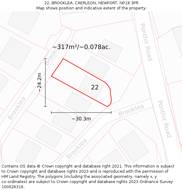 22, BROOKLEA, CAERLEON, NEWPORT, NP18 3PR: Plot and title map