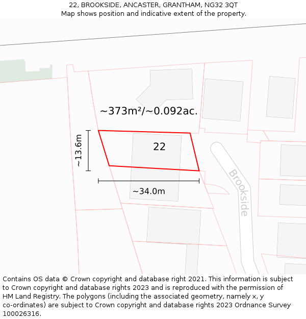 22, BROOKSIDE, ANCASTER, GRANTHAM, NG32 3QT: Plot and title map