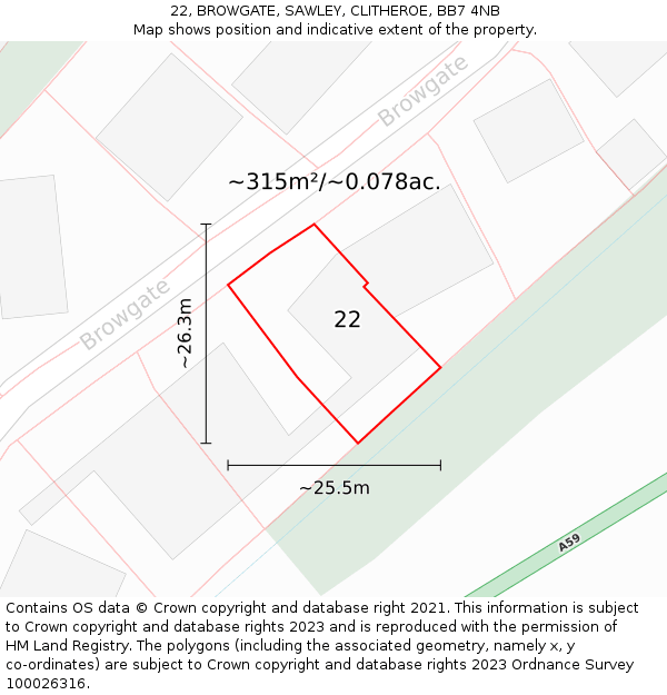22, BROWGATE, SAWLEY, CLITHEROE, BB7 4NB: Plot and title map