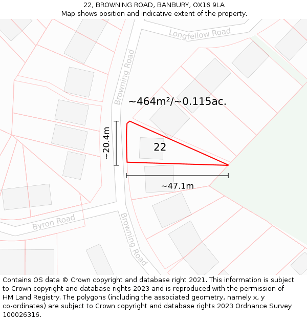 22, BROWNING ROAD, BANBURY, OX16 9LA: Plot and title map
