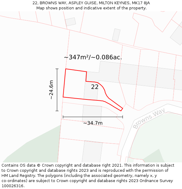 22, BROWNS WAY, ASPLEY GUISE, MILTON KEYNES, MK17 8JA: Plot and title map