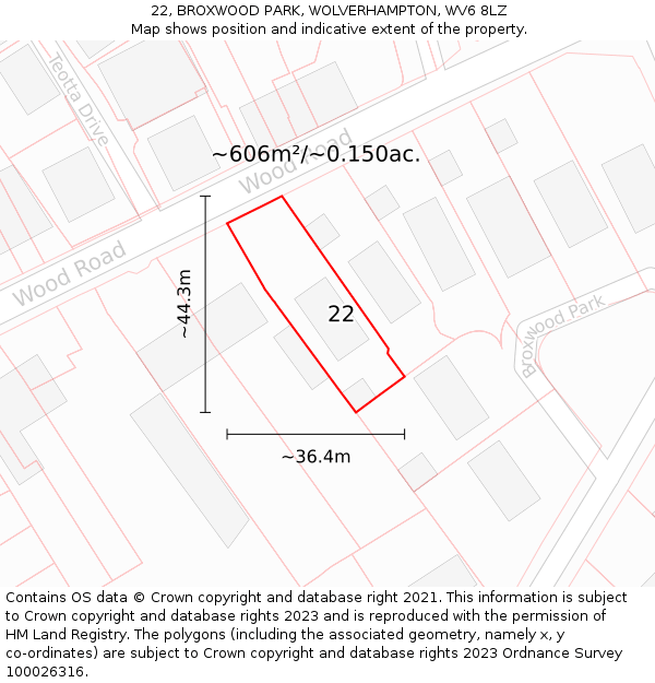 22, BROXWOOD PARK, WOLVERHAMPTON, WV6 8LZ: Plot and title map