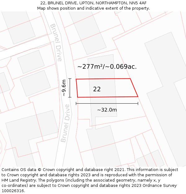 22, BRUNEL DRIVE, UPTON, NORTHAMPTON, NN5 4AF: Plot and title map