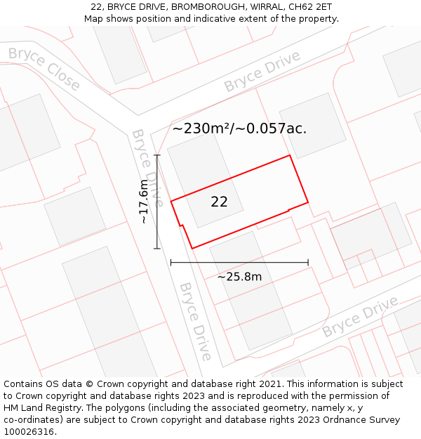 22, BRYCE DRIVE, BROMBOROUGH, WIRRAL, CH62 2ET: Plot and title map