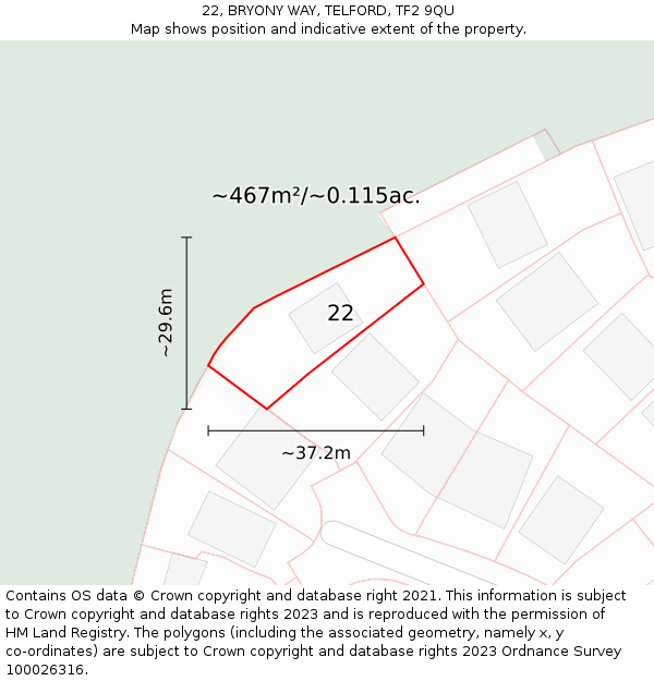 22, BRYONY WAY, TELFORD, TF2 9QU: Plot and title map
