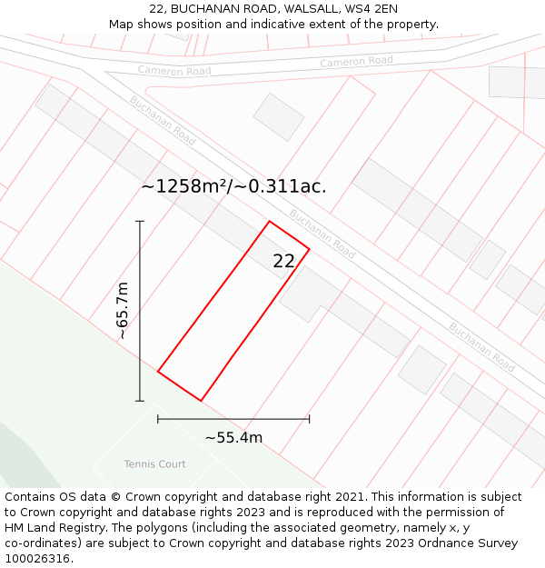 22, BUCHANAN ROAD, WALSALL, WS4 2EN: Plot and title map