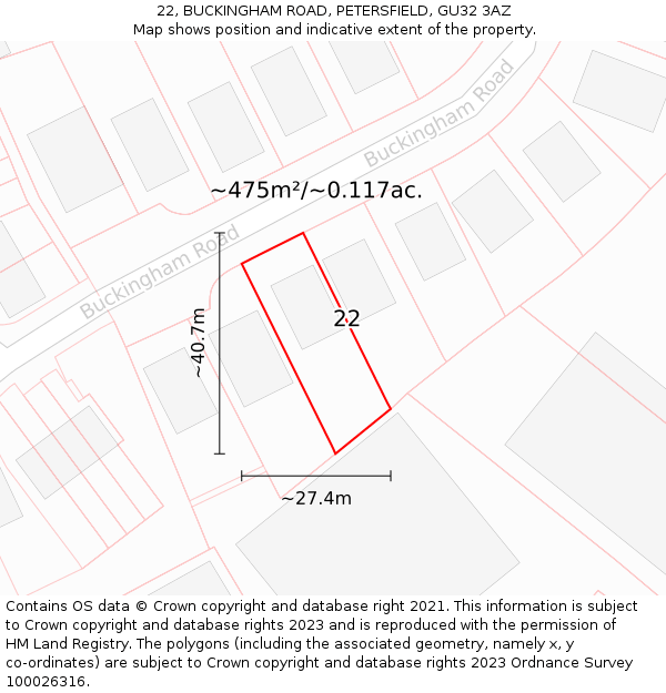 22, BUCKINGHAM ROAD, PETERSFIELD, GU32 3AZ: Plot and title map