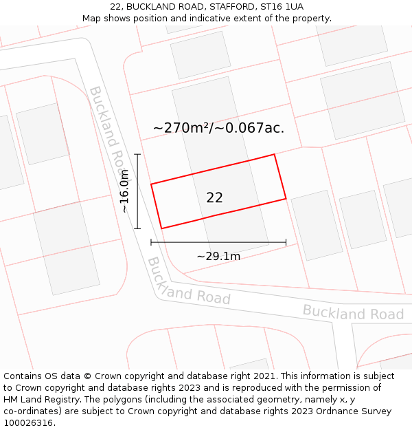 22, BUCKLAND ROAD, STAFFORD, ST16 1UA: Plot and title map