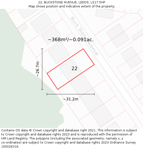 22, BUCKSTONE AVENUE, LEEDS, LS17 5HP: Plot and title map