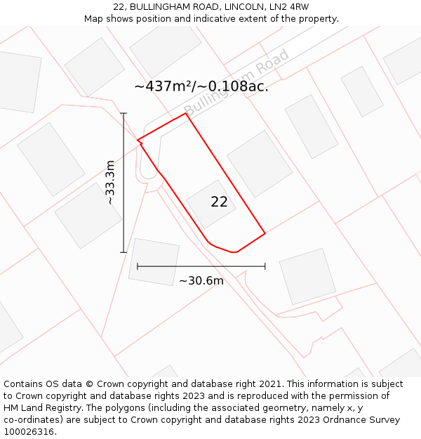 22, BULLINGHAM ROAD, LINCOLN, LN2 4RW: Plot and title map