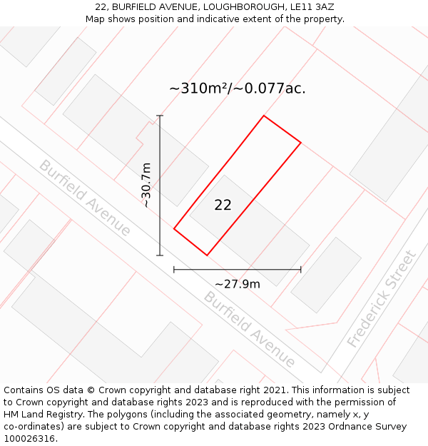 22, BURFIELD AVENUE, LOUGHBOROUGH, LE11 3AZ: Plot and title map