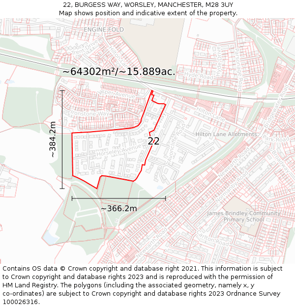 22, BURGESS WAY, WORSLEY, MANCHESTER, M28 3UY: Plot and title map