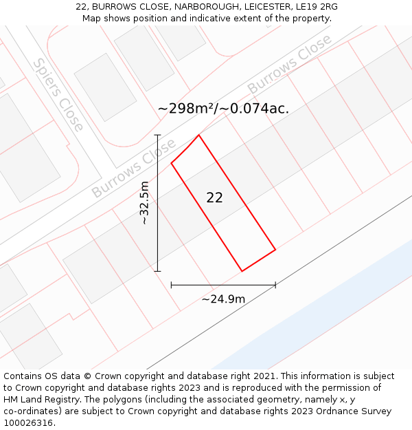 22, BURROWS CLOSE, NARBOROUGH, LEICESTER, LE19 2RG: Plot and title map