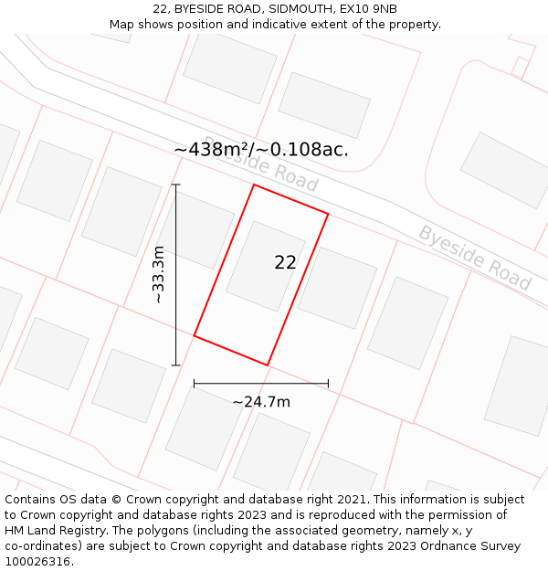 22, BYESIDE ROAD, SIDMOUTH, EX10 9NB: Plot and title map