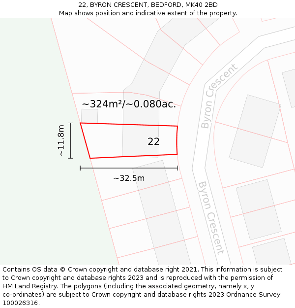 22, BYRON CRESCENT, BEDFORD, MK40 2BD: Plot and title map